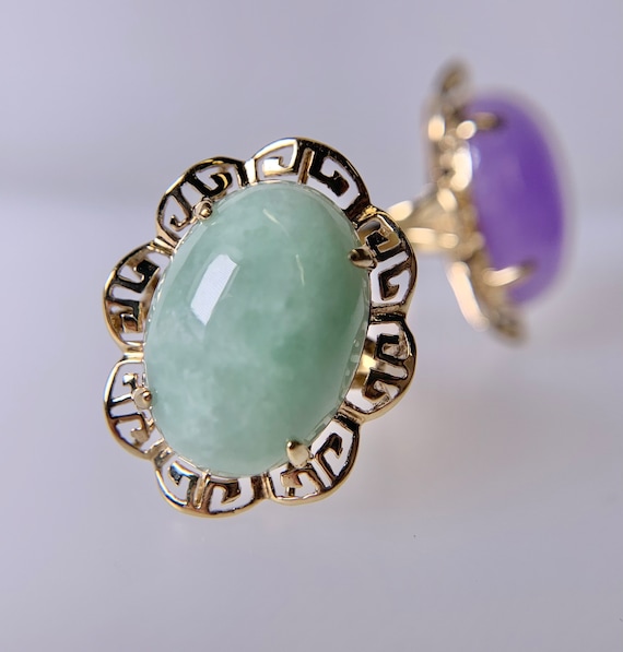 Natural Jadeite Jade 14K Yellow Gold Cocktail Ring