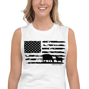 Beunruhigte Flagge mit Kühen unisex Muskel Tank, USA Kuh Shirt, Kuh Enthusiasten Shirt, Tank Top für Farmer, Kuh Liebhaber Shirt, amerikanischer Bauer,