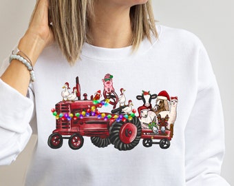 Sweat-shirt de Noël pour animaux de ferme, chemise de Noël tracteur, Noël occidental, col d’équipage de vache de Noël, Noël campagnard, cadeau pour agriculteur