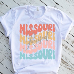 Missouri raised t shirt for women, Missouri born, Missouri gifts, retro Missouri state shirt, home state shirt, Missouri lover