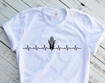 Corn heartbeat shirt, farmer shirt, gift for farmer, corn lover tee, crop top, funny farm shirt, corn t shirt