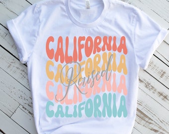 Camicia rialzata della California per le donne, camicia da ragazza Cali, maglietta dello stato della California, maglietta della costa occidentale, regalo della California, maglietta retrò della California,