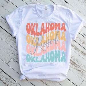 Oklahoma angehobenes T-Shirt für Frauen, Oklahoma Heimatstaat Hemd, Oklahoma Geschenke, Okie Mädchent-stück, Retro Oklahoma T-Shirt, Oklahoma gewelltes Design