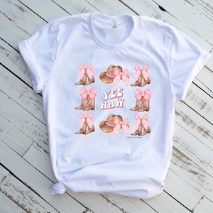 Cowgirl boots hats and bows country western shirt, yee haw t shirt, western coquette, womens western tee, country concert, farm girl gift