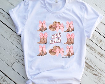 Cowgirl boots hats and bows country western shirt, yee haw t shirt, western coquette, womens western tee, country concert, farm girl gift