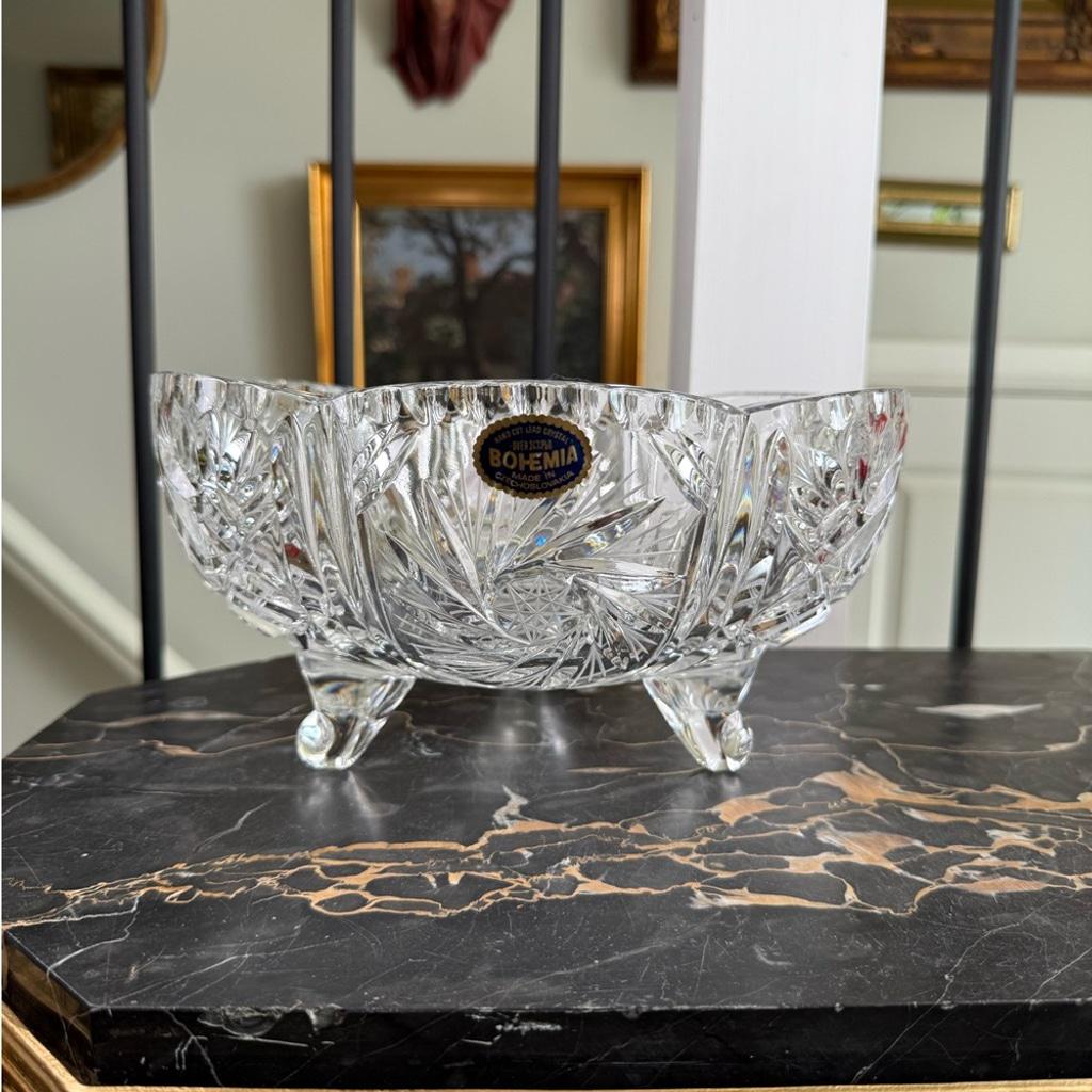 チェコスロバキア　Bohemia Glass 四つ葉型クリスタルトレイ チェコスロバキア Bohemia Glass 四つ葉型クリスタルトレイ ボヘミア
