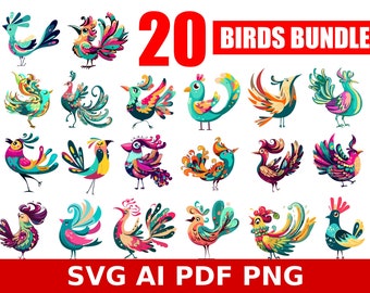 Retro Birds Clipart | 20 Bird Vector Illustrations (SVG, PNG, PDF)