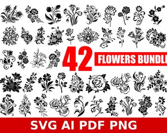 Paquete SVG De 42 Flores Im genes Predise adas Florales Archivos De Paquete SVG De 42 Flores Im genes Predise adas Florales Archivos De