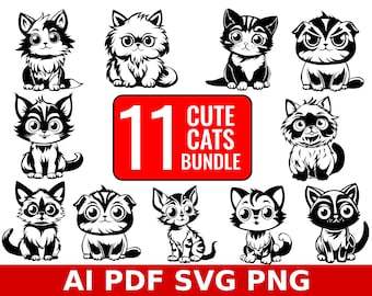 Cute Cats Vector Design | 11 SVG PNG PDF Clipart Bundle
