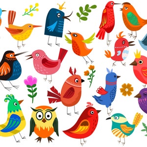 Vintage Birds and Flowers, Clipart bird and flowers, retro bird bundle PNG and vector files, retro birds clipart, birds png, vintage bird