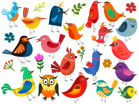 Vintage Birds and Flowers, Clipart Bird and Flowers, Retro Bird ...