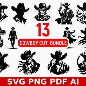 13 Cowboy Silhouette Vector Graphics: Western SVG Clipart Bundle (PNG, PDF)