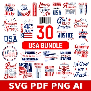 30 USA Patriotic SVG Bundle: 4th of July Clipart (Digital Download)