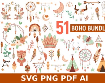 boho clipart, boho svg, boho bundle, boho elements, boho png, boho printable, boho set, boho pastel, Flowers Boho, boho art, boho design