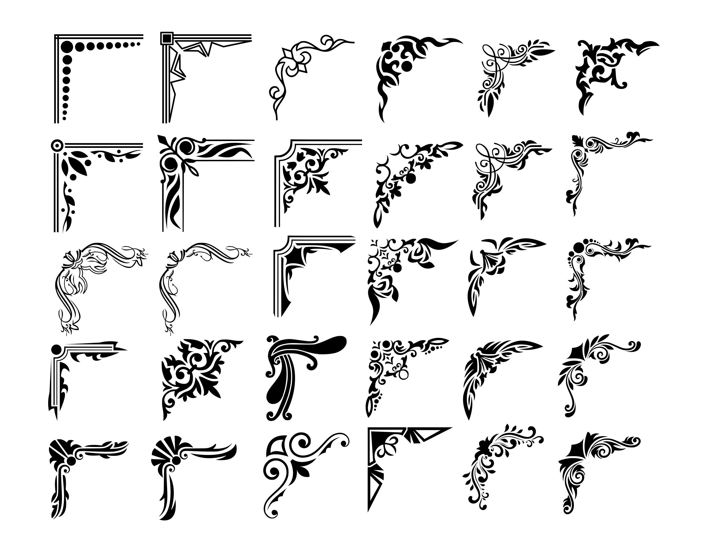 150 Vector Corners Elements SVG for Frames, Page Decoration Set 2
