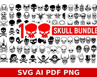 100 Schädel svg Bundle, Schädel Clipart png, Schädel Silhouette, Schädel Tshirt Logo, Skelett svg, Schädel Cricut, Schädel Laser geschnitten, Skelett tshirt