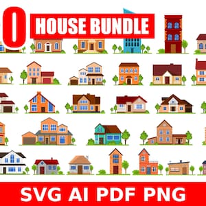 Paquete de vector de casa, clipart de casa png, casa svg, paquete de construcción, svg de casa, arte de vector de casa, casa imprimible, descarga digital de casa