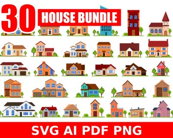 House SVG PNG PDF Bundle | Home Clipart Vector | Building Printable Digital Download