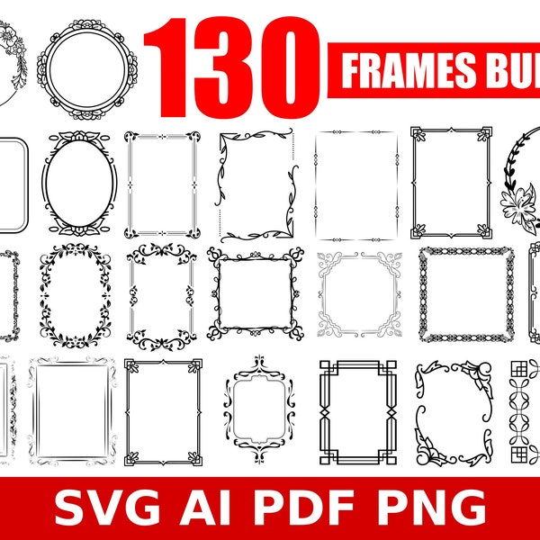 Frame bundle svg, Square Frame Bundle, Vintage Frame svg, Floral frame svg, Frame clipart png, Mirror frame, Label Frame svg, circle frame