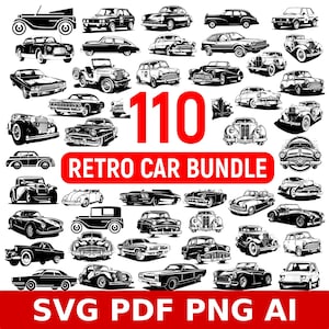 110 Retro Car SVG Clipart, Vintage Car, Retro Car Bundle, silhouette Car, car cricut, car pdf, vintage car clipart, Classic car, vector car