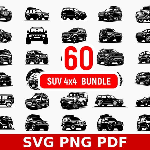 60 Off-Road Car | 4x4 | Outdoor Travel SUV Car SVG, PNG, pdf Bundle Clipart, Adventure car, Off-road car , car svg bundle, 4WD car svg