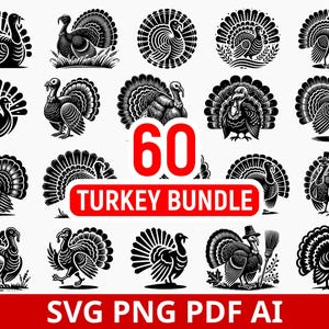 60 鳥 七面鳥 デザイン SVG PDF PNG バンドル – クリップアート シルエット ベクター パック