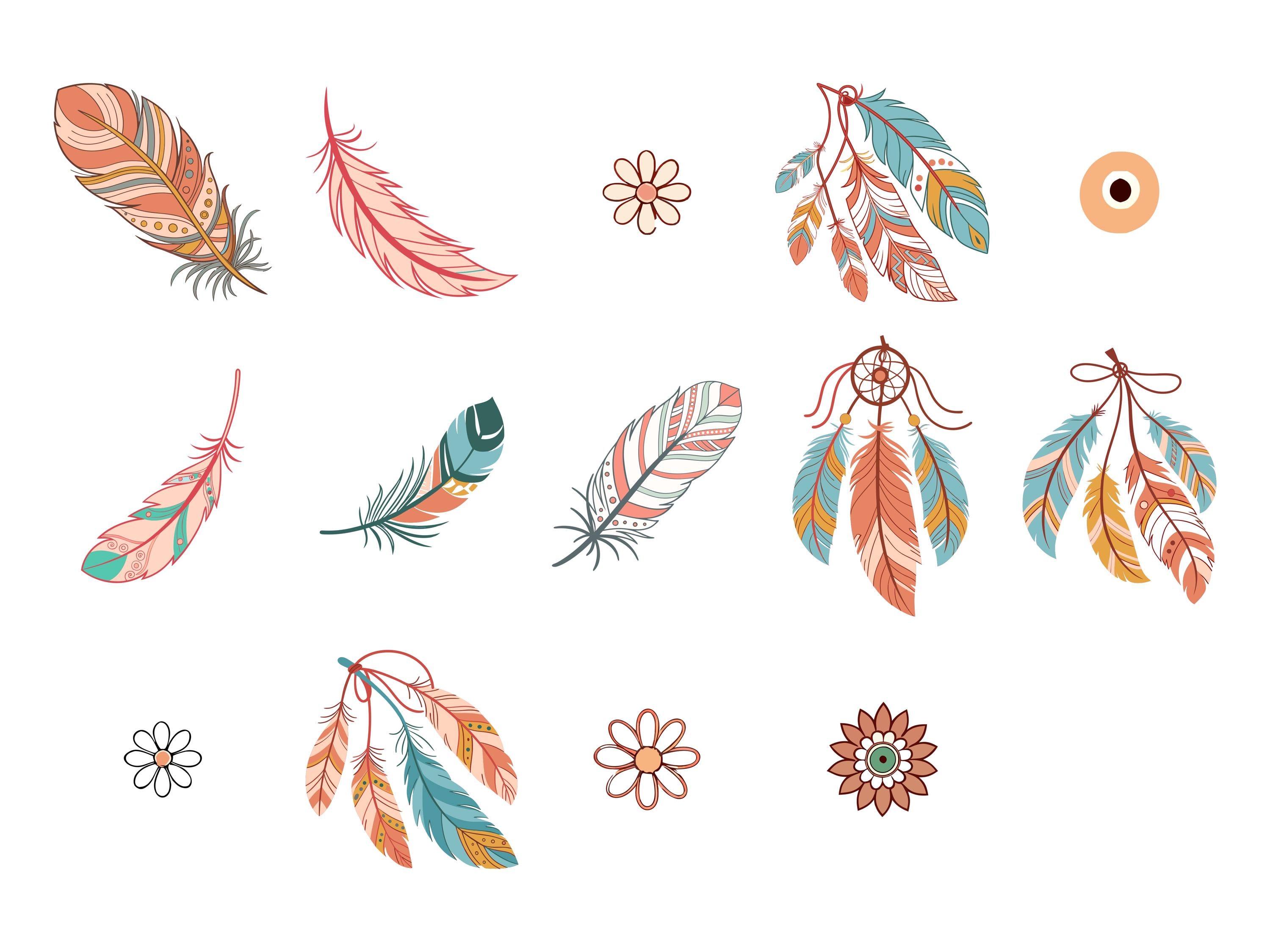 Boho Feather Clipart Bundle: 56 SVG PNG PDF Designs - Etsy