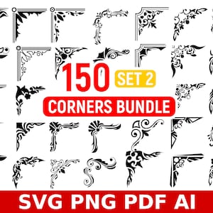 150 Vector corners elements SVG for frames, page decoration set 2, Corners SVG, Corners pattern, Corners clipart PNG, ornament frame