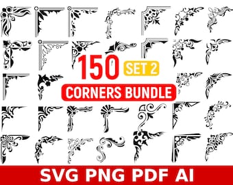 150 Vector Corners Elements SVG PNG PDF | Frame Decoration Bundle | Ornament Clipart