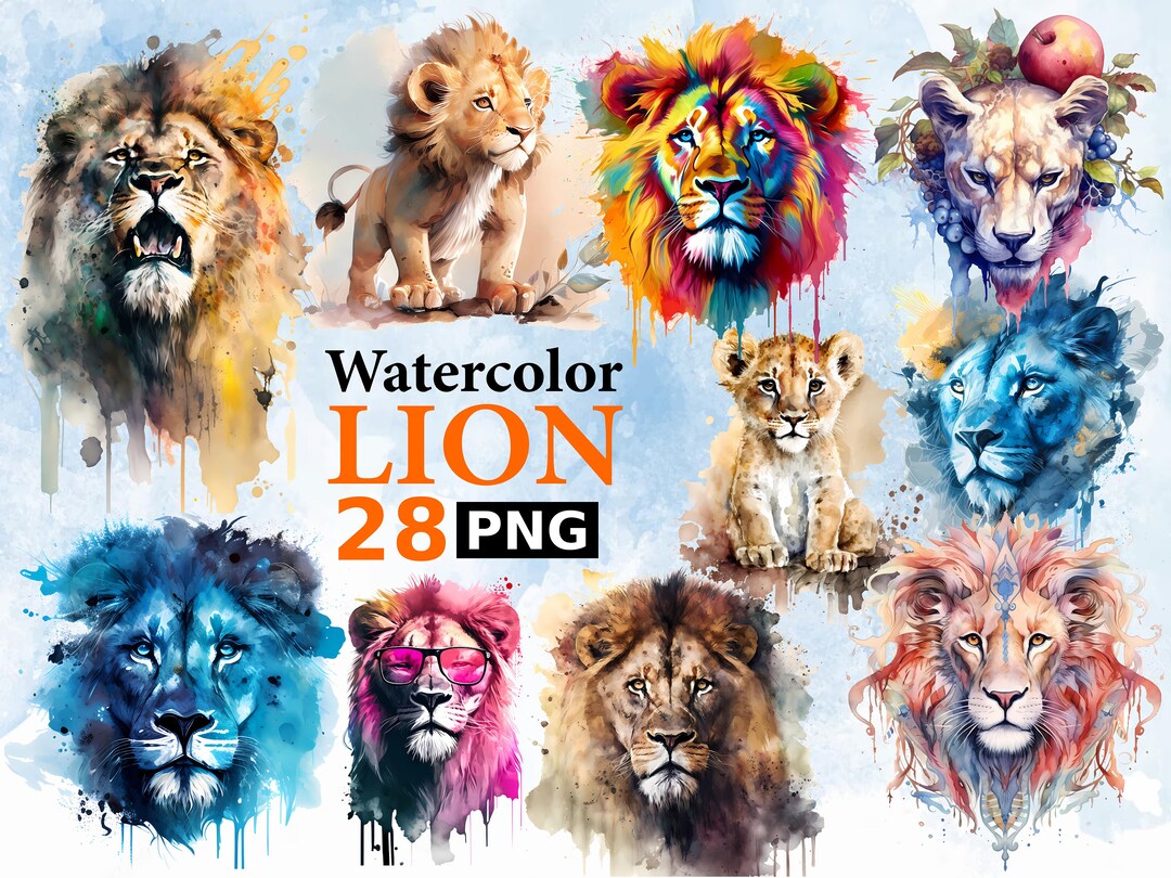 Watercolor Lion Clipart Set: Lion King Art, PNG Bundle (digital ...