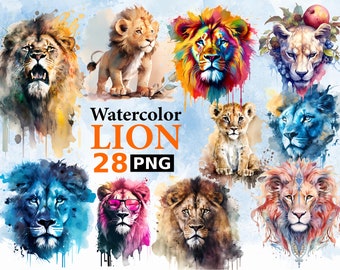 Watercolor Lion Clipart Set: Lion King Art, PNG Bundle (Digital Download)