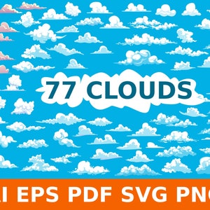 77 vector Cloud Svg Bundel, Cloud clipart, Cloud vector, Cloud illustraties, wolken pack, wolken svg, wolken grote bundel, wolken illustratie