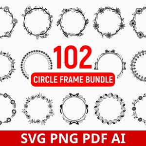 102 Circle Border Botanical SVG PDF PNG – Flower Circle Clipart Bundle Pack | Botanical Circle svg | Flower Elements svg | Flower Circle svg