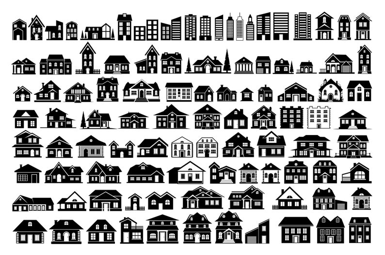 Houses Clipart Set, House Vector Bundle, House Svg, Building Svg, Home ...