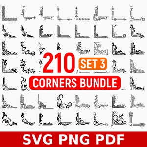 フレームとページ装飾用の 210 個のベクター コーナー要素 svg、コーナー パターン、コーナー要素、フレームの要素、ページ装飾