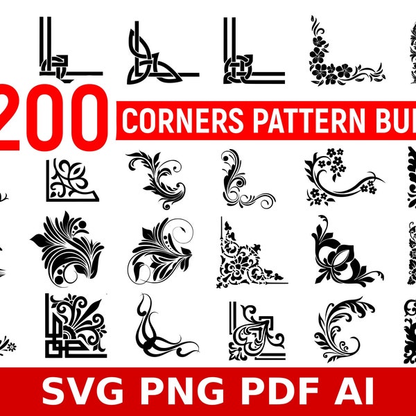 Vector corners elements for frames for page decoration, corner pattern svg, corners elements bundle, ornament frame border art