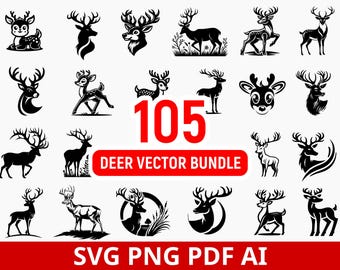 105 Deer SVG Bundle – Silhouette Vector Clipart Pack (PNG, PDF)