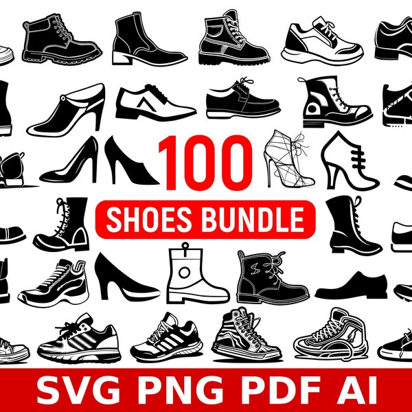 100 Shoes and Boots SVG Clipart Bundle, Shoes cricut, shoes pack, sneakers svg, boots svg, Shoes silhouette, shoes png, shoes logo