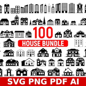 Häuser Clipart-Set, Haus Vektor-Bundle, Haus svg, Gebäude svg, Haussvg, Miniaturhaus-Svg, Cut-Datei-Haus, Haus-Silhouette-Svg