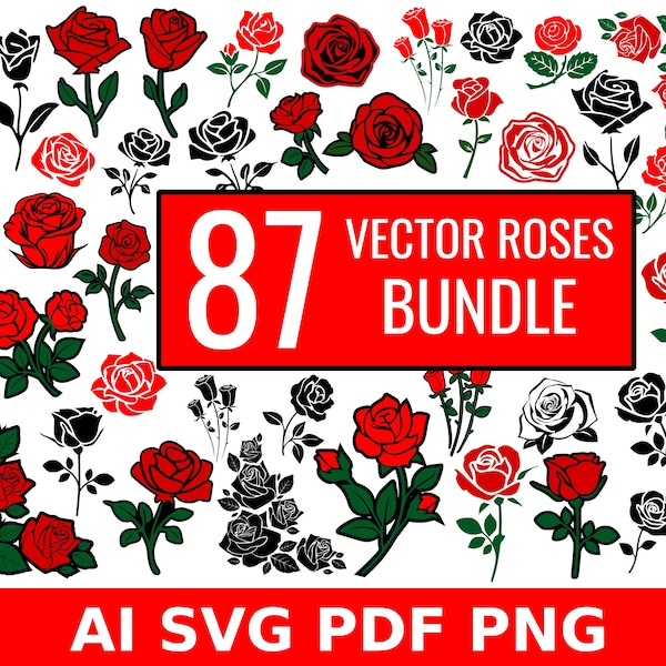 Roses Bundle SVG, Rose SVG, Flower Svg, Rose vector, Rose t-shirt, Rose Cricut, Rose Clipart Png, rose art, rose logo, flower bundle