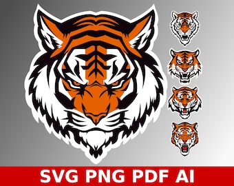 5 Diseño de tigre para camiseta SVG Clipart Bundle, tigre svg, corte de tigre, cricut de tigre, tigre imprimible, vector de tigre, ilustración de tigre,