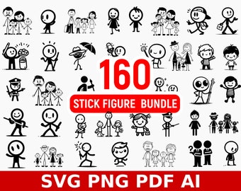 160 Stick Figure Family Clipart-bundel (SVG, PNG, PDF)