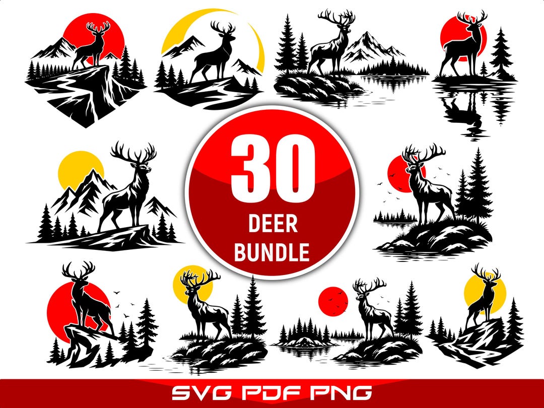 Deer SVG Bundle Mountain Scene Forest Clipart Vector Designs PNG PDF ...
