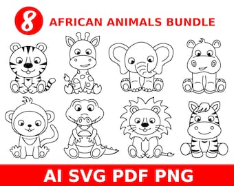 African animals bundle, outline animals png, animals Svg, safari Animals Svg Cut Files Cricut, animals bundle for kids, animals vector,