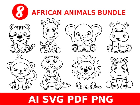 African animals bundle, outline animals png, animals Svg, safari Animals Svg Cut Files Cricut, animals bundle for kids, animals vector,
