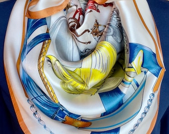 Foulard grand carré en soie 100% naturelle Mulberry  • écharpe en soie pour femme • cadeau de luxe pour Noël • Anniversaire • mode équestre