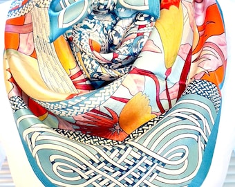 Foulard grand carré en soie naturelle Mulberry  • écharpe en soie pour femme • cadeau de luxe pour Noël, Anniversaire • fête des mères