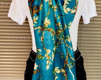 Grand foulard en soie 100% naturelle, Van Gogh Amandier en fleurs, paréo de plage, cadeau de fête de mère, anniversaire, écharpe pour femme
