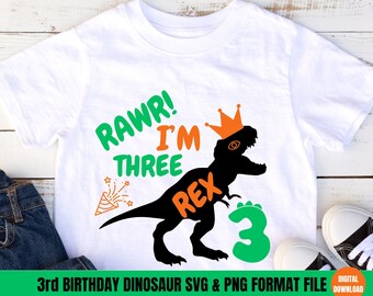 Three Rex Svg, Dino 3e verjaardag Svg, ik ben drie dinosaurus Svg, Three Rex Png, 3e verjaardag Svg, drie Svg-dinosaurus, 3-jarige dinosaurus Svg