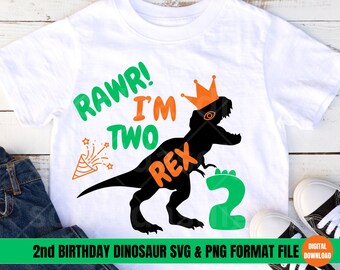 Two Rex Svg, Dinosaur 2nd Birthday Svg, Two Rex Png, Dino Bday SVG, Second Birthday Dinosaur Svg, 2nd Birthday Svg Dinosaur 2nd Birthday Png